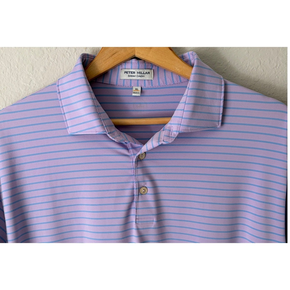 Peter Millar Mens Summer Comfort Striped Performance Polo XL Purple Blue Golf